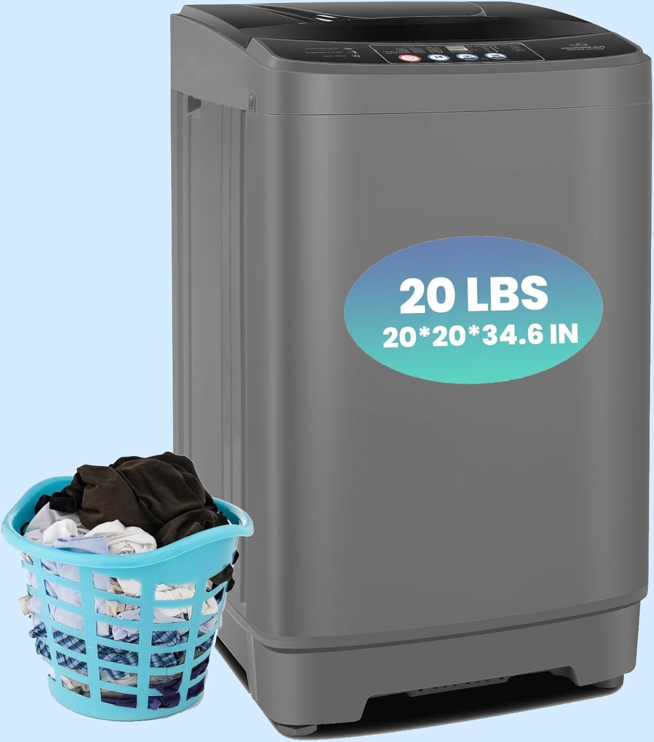 Nictemaw Portable Washing Machine, 20Lbs Capacity Full-Automatic Portable Washer Machine, 2.8Cu.ft Washer and Dryer Combo with with Drain Pump, 10 Programs 8 Water Levels for Apartment, Dorms, RV