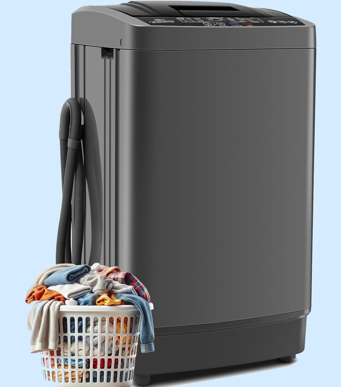 Nictemaw Portable Washing Machine 17.8Lbs, 2.4Cu.ft Full Automatic Portable Washer with 10 Wash Programs, 8 Water Levels & Drain Pump, Compact Laundry Washer for Home, RV, Dorm, Grey