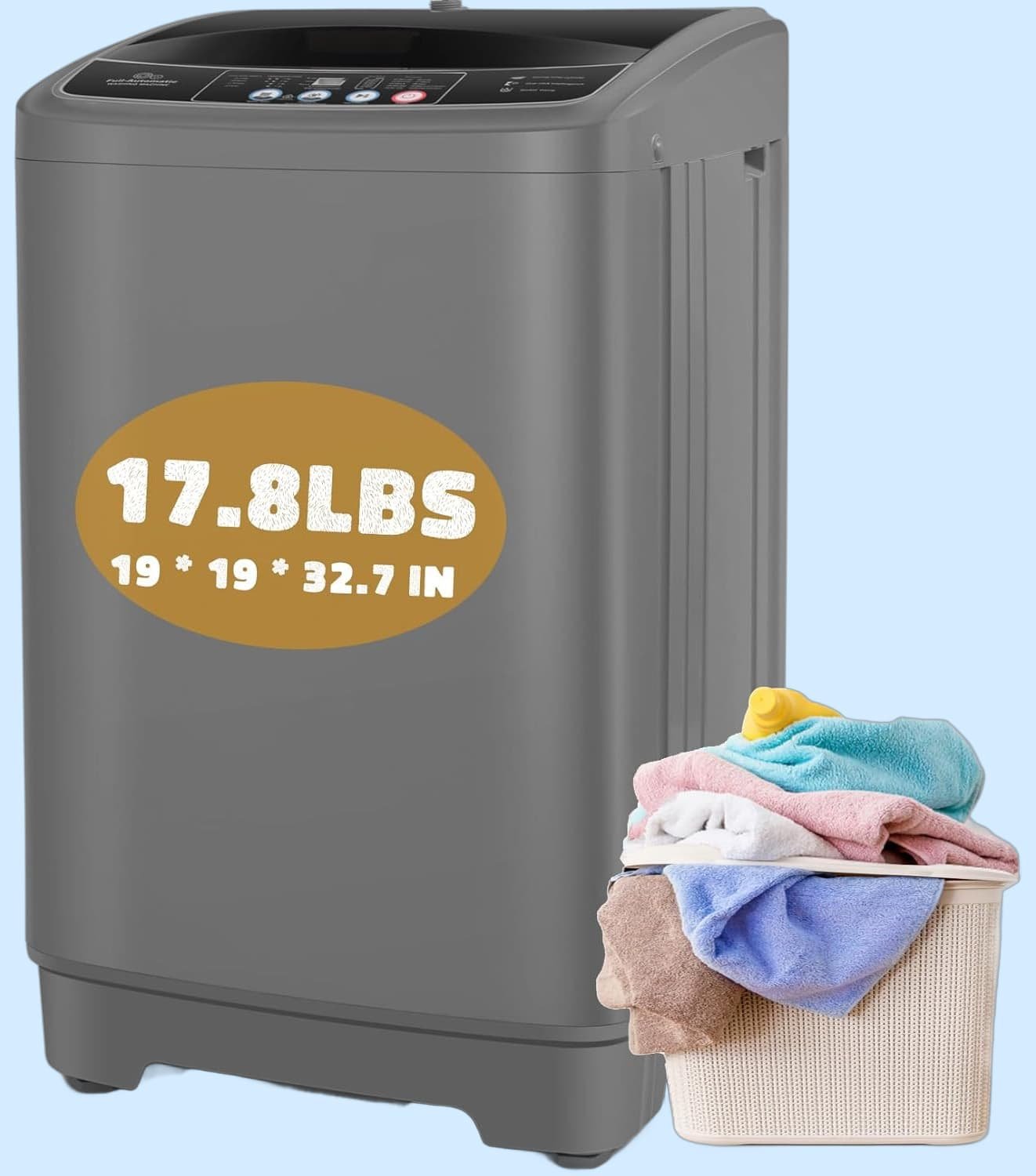 Nictemaw Portable Washing Machine, 17.8Lbs Portable Washer Machine, 2.4Cu.ft Compact Laundry Washer and Dryer Combo with Drain Pump, 10 Wash Programs 8 Water Levels for Apartment RV Dorm