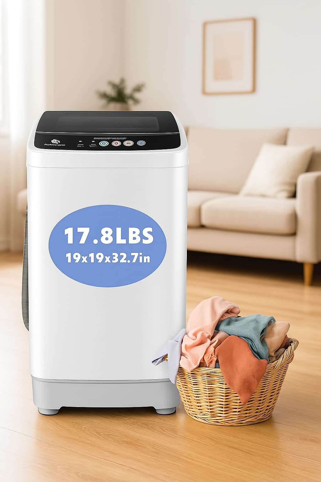Nictemaw Portable Washing Machine, 17.8Lbs Capacity Full-Automatic Portable Washer, 2.4Cu.ft Washer and Dryer Combo with Drain Pump, 10 Programs 8 Water Levels Compact Laundry Washer for Apartment RV